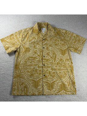 Y Not Hawaii Geographic Button Up Hawaiian Shirt Gold Men’s Size XL Made In USA